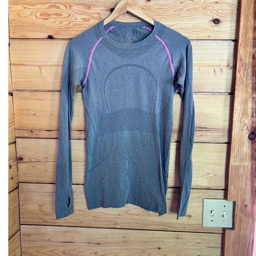Lululemon Swiftly Tech Long Sleeve Shirt Womensβ Size 6 Grey Pink Athletic Top